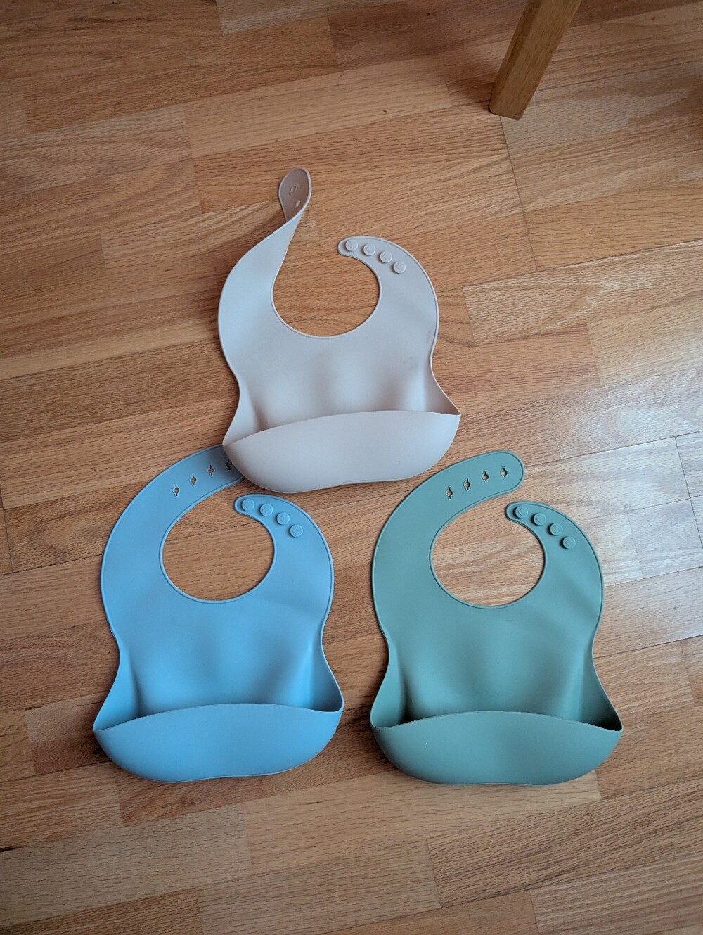 Silicone Baby Bib Set in Blue, Green, Cream - 3 Pack